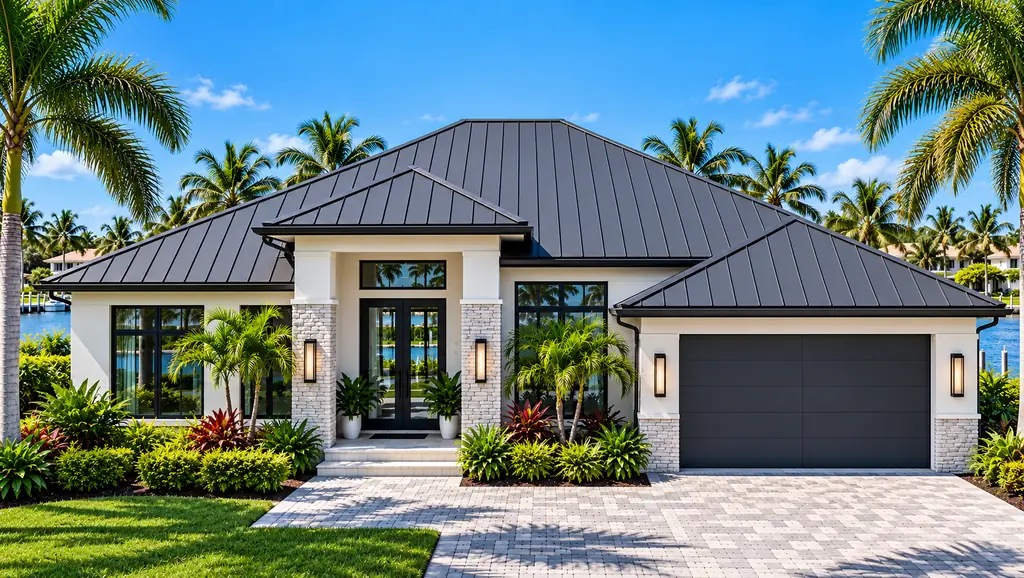 Single-story home with a charcoal standing-seam metal roof